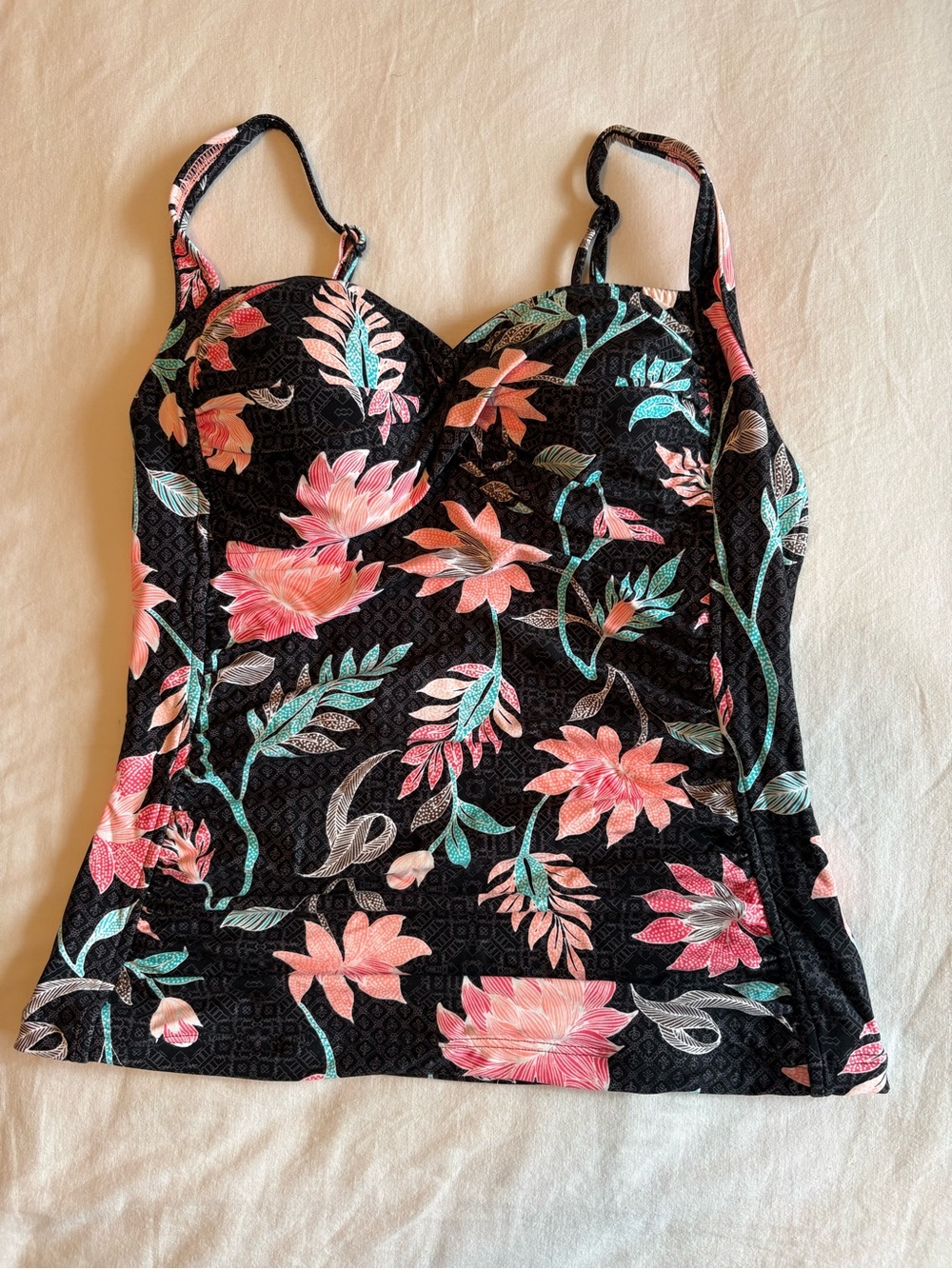 Seafolly Black Swim Camisole with Pink & Teal Floral Print